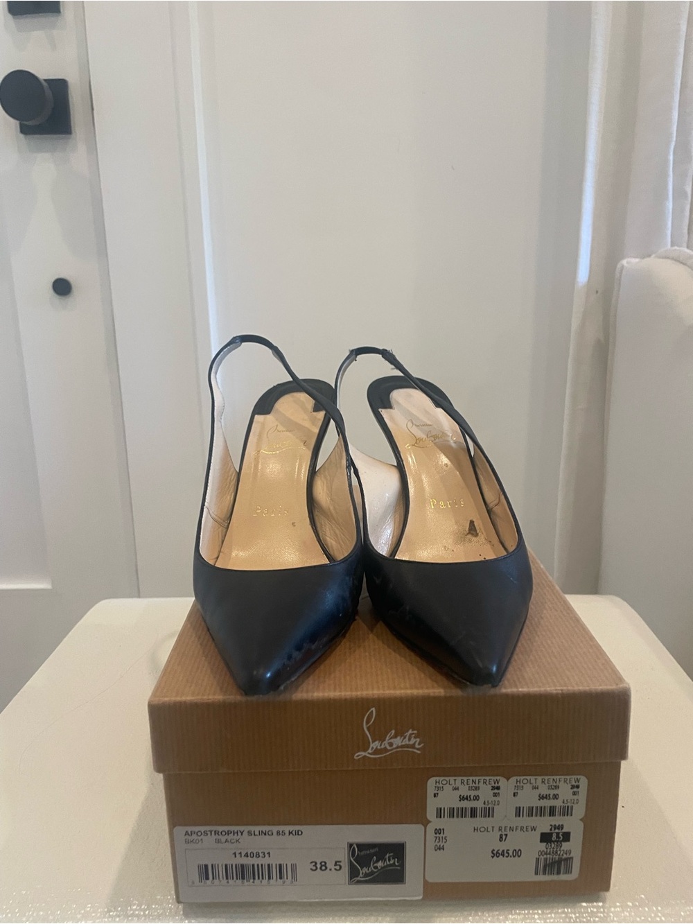 Christian Louboutin Black Pointed Slingback Pumps with Nude Interior